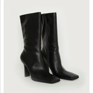 Black square toe boots with 4” block heel